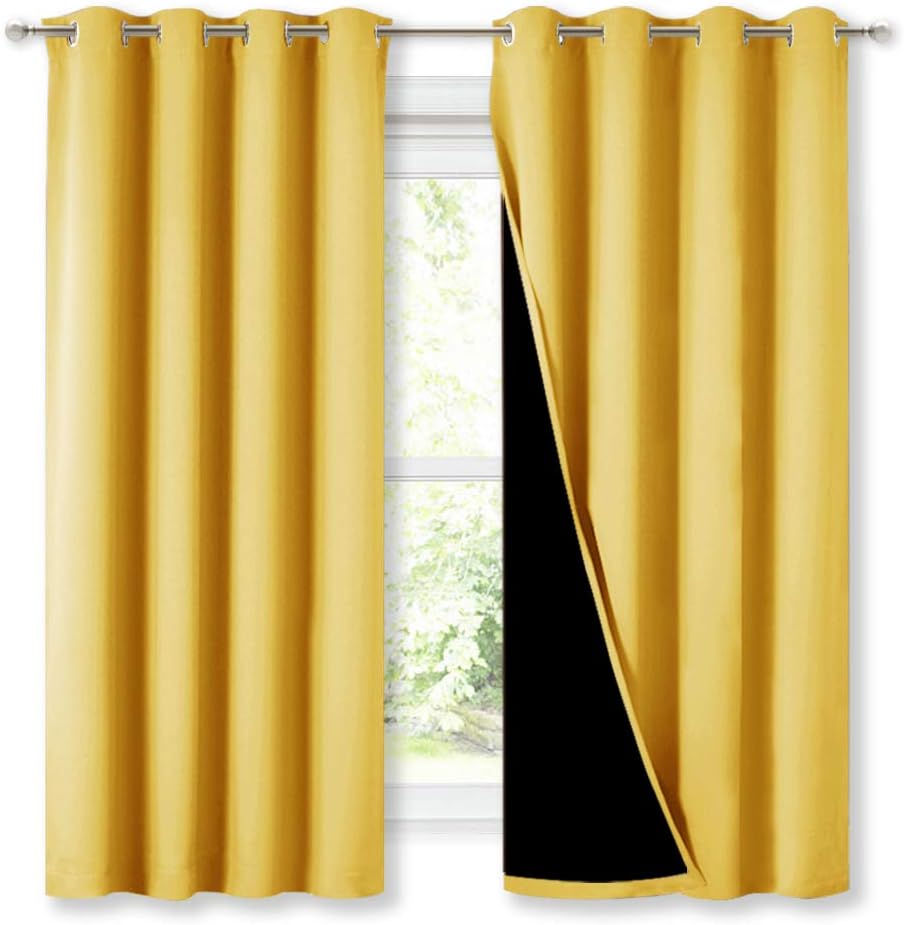 NICETOWN Blackout Lined Curtains for Kitchen Window - Bright Yellow