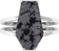 925 Sterling Silver Snowflake Obsidian Coffin Ring - Gothic Flat Cut
