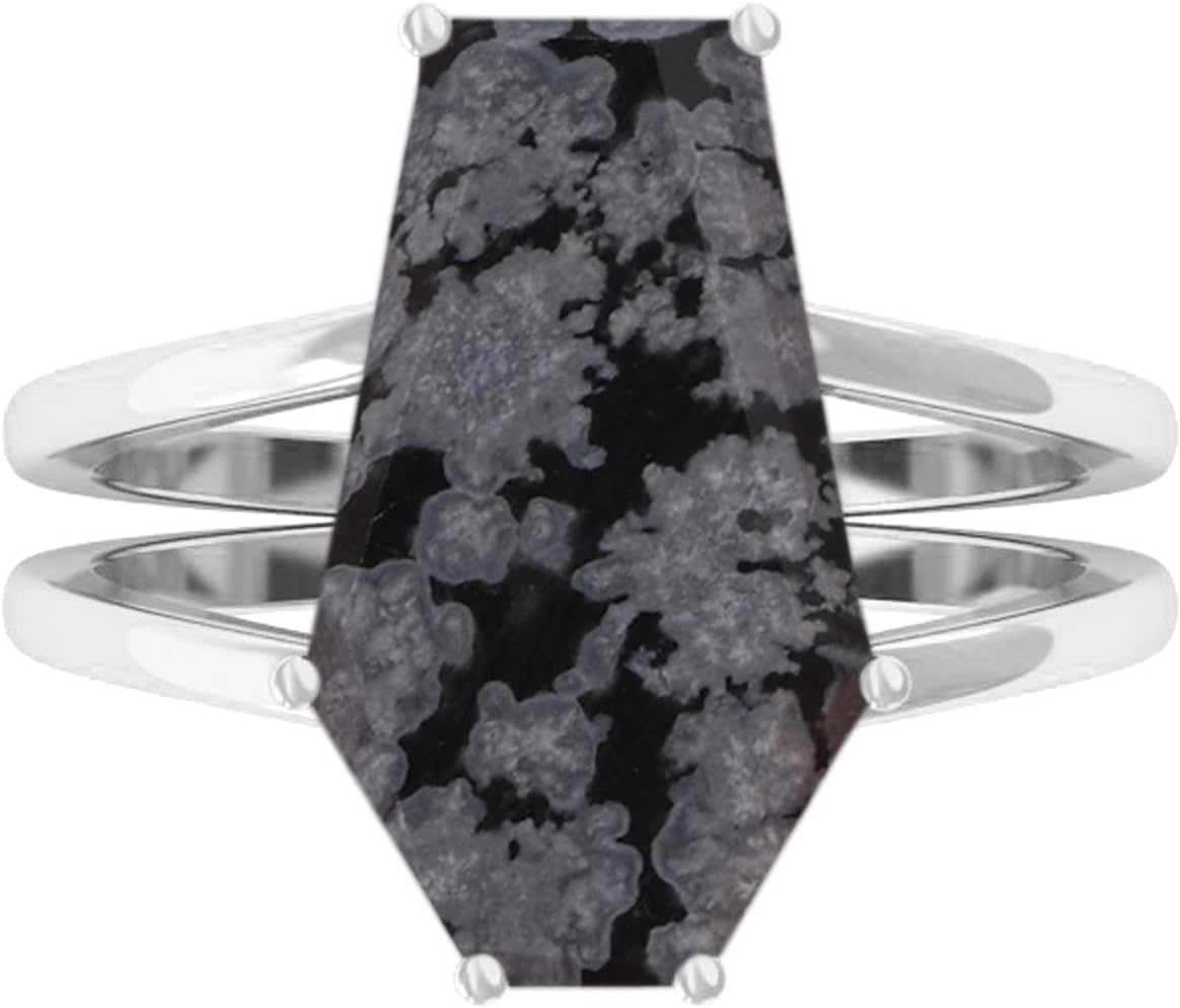 925 Sterling Silver Snowflake Obsidian Coffin Ring for All