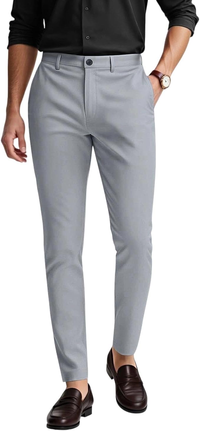 Mens Dress Pants Slim Fit Stretch Fashion Plaid Pant Style