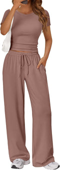 Women's Trendy Queen 2 Piece Summer Sweatsuit Set - Wide Leg & Crop