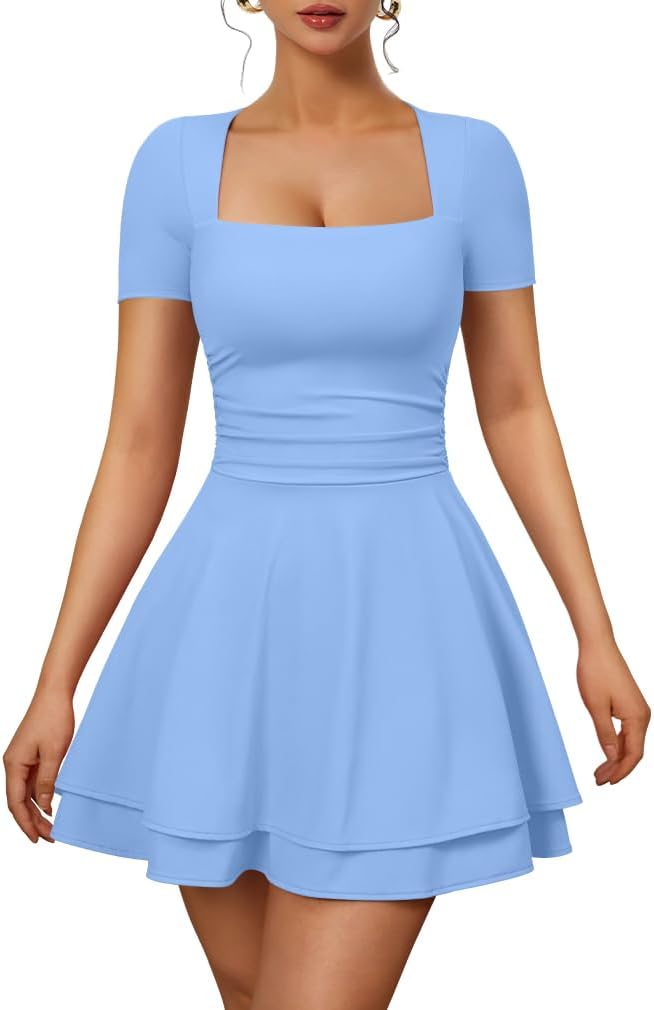 XXTAXN Women's Sexy Square Neck Mini Dress for Any Occasion