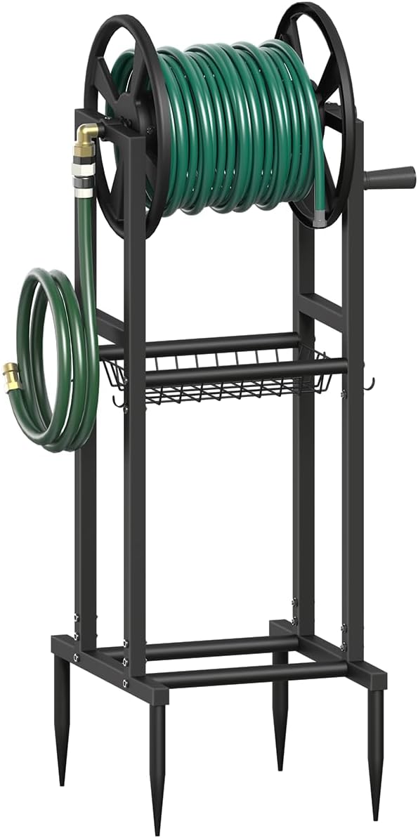 Freestanding Garden Hose Reel for 125ft Hose with Storage Rack