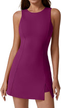 QINSEN Womens Crew Neck Tennis Dress Sleeveless Side Slit - Active fit