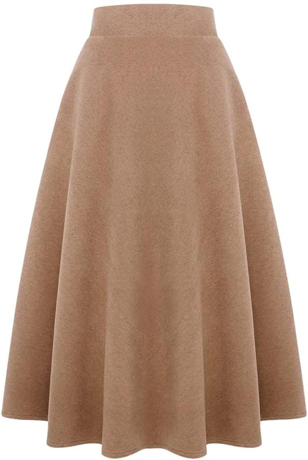 Long Plaid Wool Skirt for Women - Warm High Elastic A-Line Style