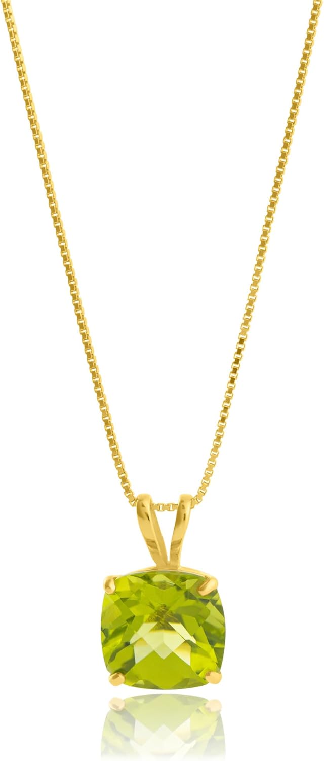 Cushion Cut Gemstone Necklace - 14K Gold Peridot Pendant