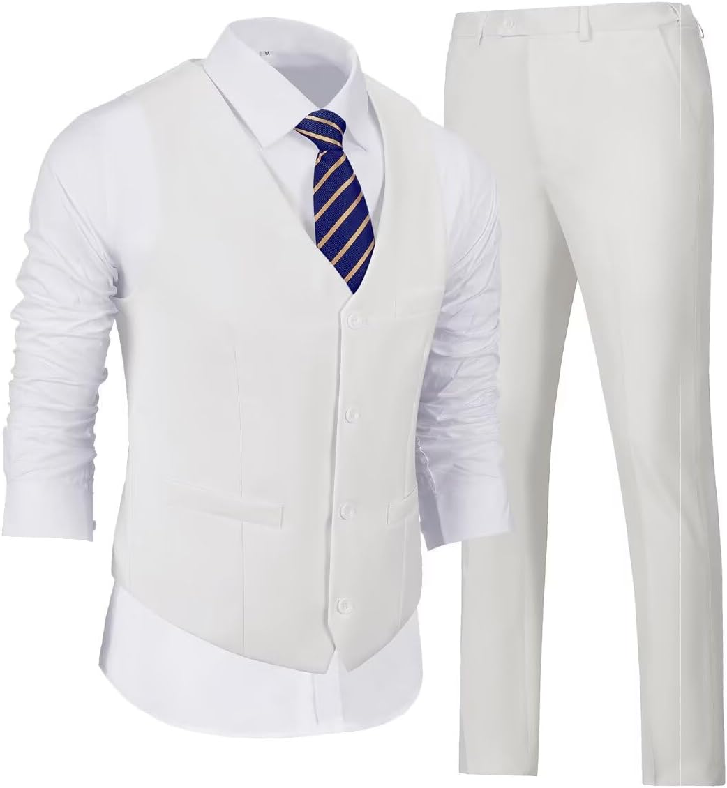 Wehilion Men's Suits 2 Pieces Vest Pants Set for Stylish Looks