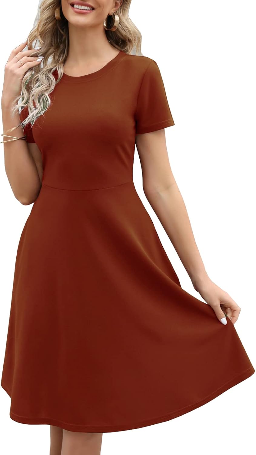 Women's Elegant Knee Length Floral Print Swing Dress with Pockets
