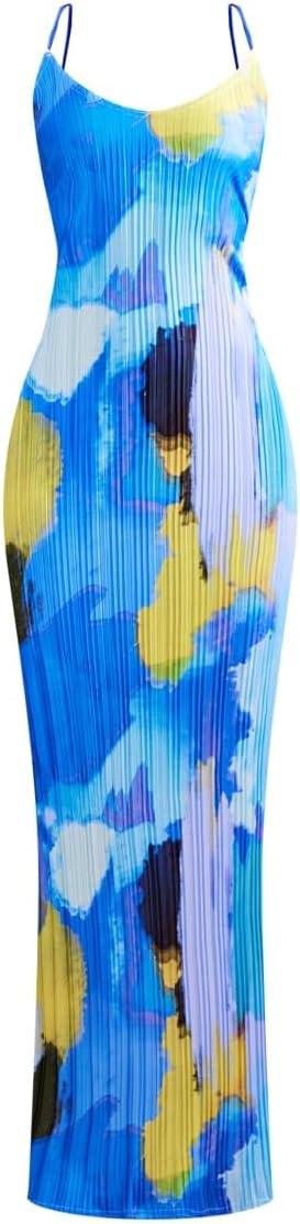 Cowl Neck Dress Sexy Strap Shoulder Pleated Maxi for Women