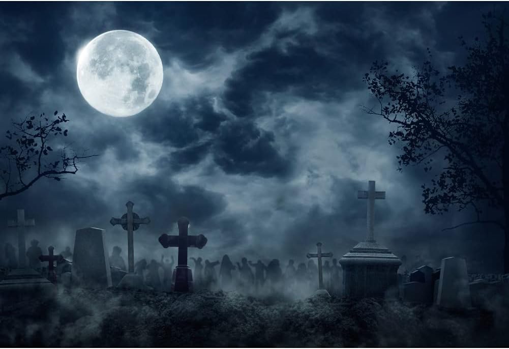 DASHAN 10x8ft Polyester Graveyard Scary Halloween Backdrop