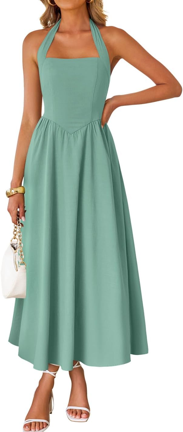 ZESICA Women's Summer Sleeveless Halter Midi Dress for Style