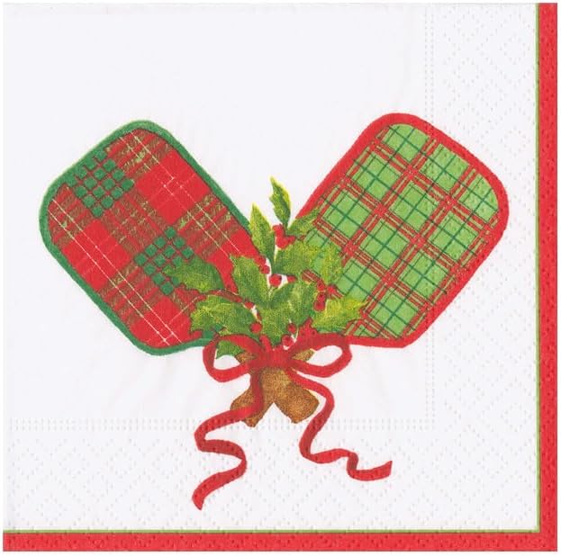 Caspari Christmas Pickleball Cocktail Napkins - Festive Set of 20