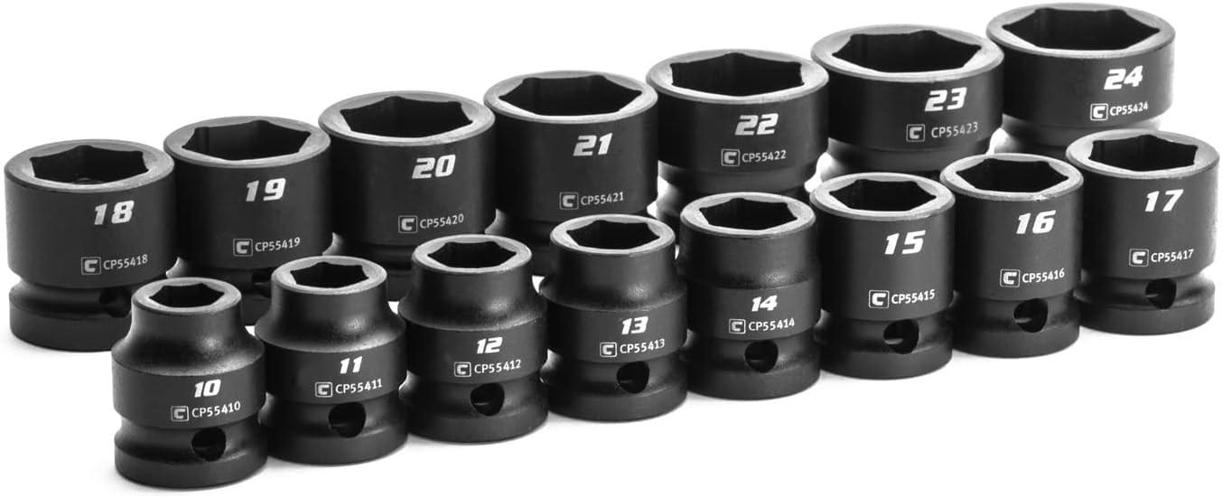 Capri Tools Stubby Impact Socket Set for Tight Spaces, 15-Piece