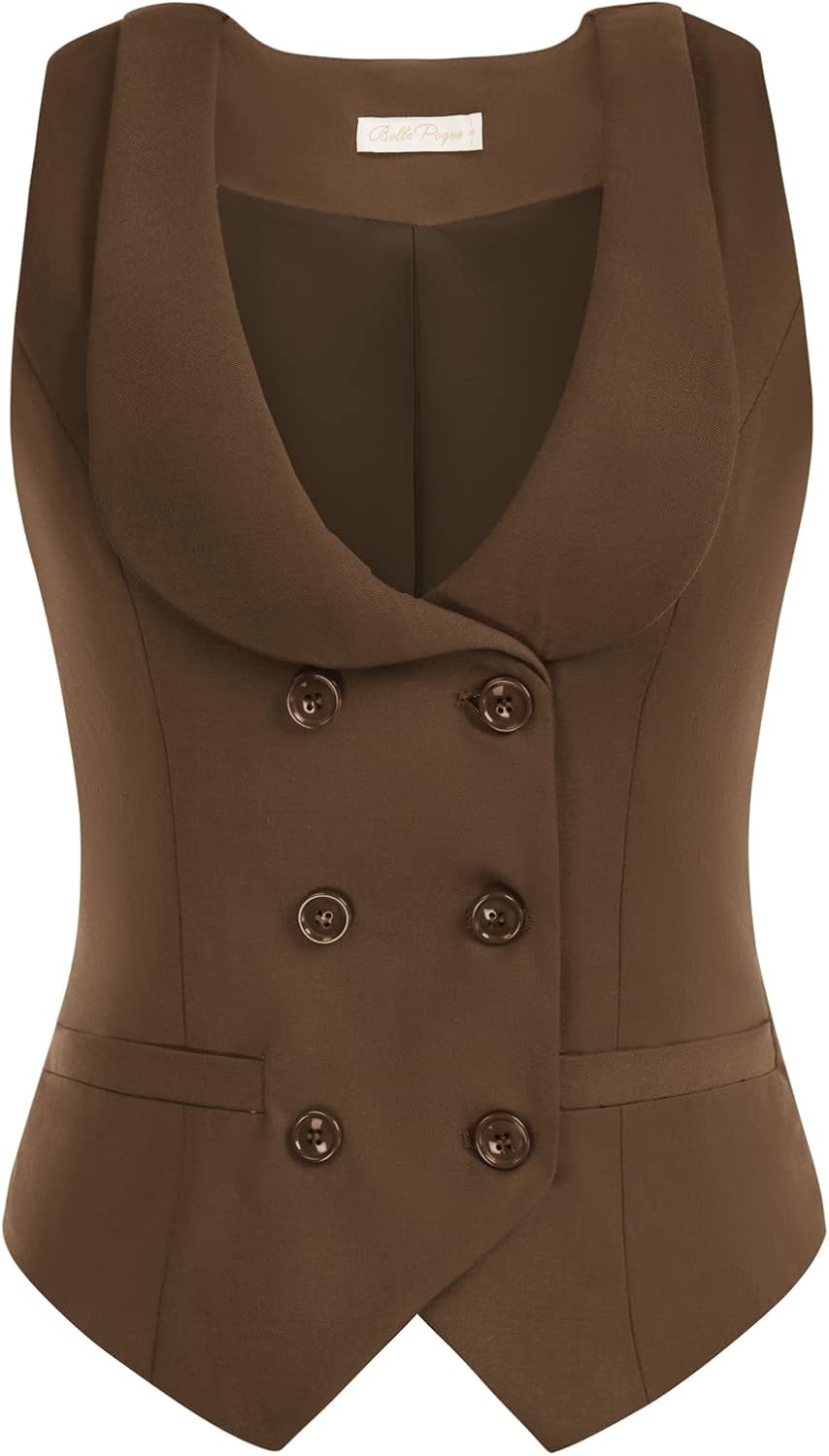 Vintage Double Breasted Waistcoat with Lapel Collar and Pockets