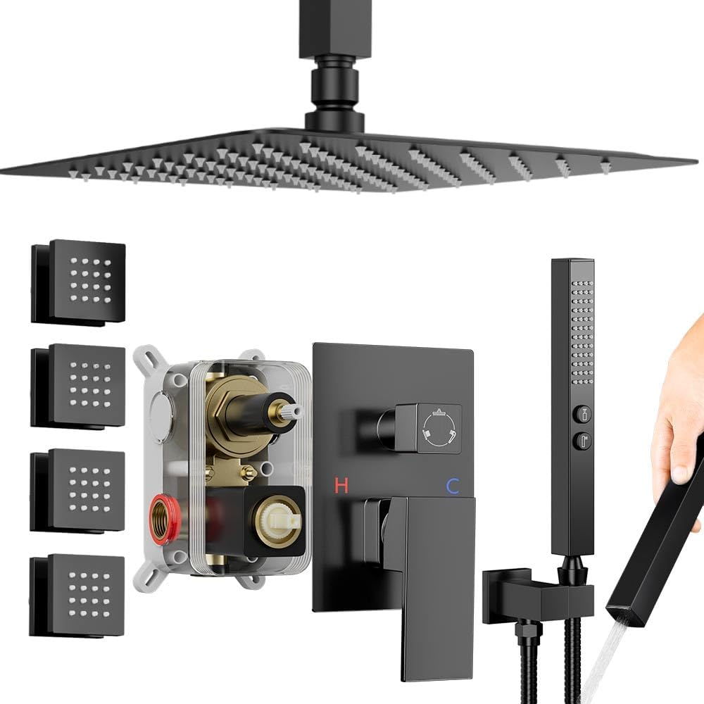 Luxurious Shower Faucets Set with Body Jets and Rain Shower Head