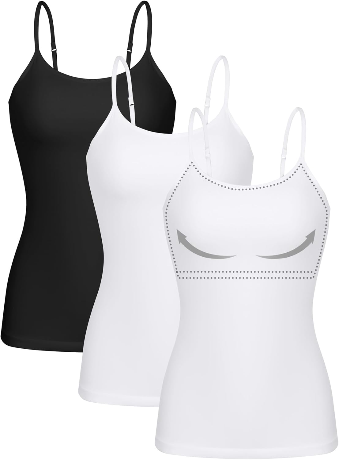ATTRACO Women 3 Pack Cotton Camisoles with Built-In Bra
