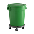 20 Gallon Green Round Commercial Trash Can with Lid and Dolly