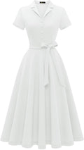 Women's Vintage Tea Dress Short Sleeve - Retro 50s Swing Style