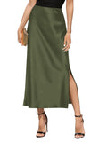 Women's Satin High Waisted Side Split Maxi Skirt - Flowy