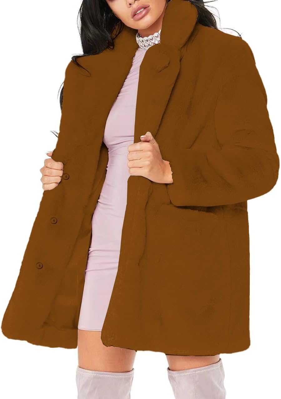 TOPONSKY Womens Winter Warm Faux Fur Lapel Coat for Style