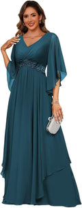 Women's 3/4 Sleeve Mother of The Bride Dress 2025 Lace Applique Tea