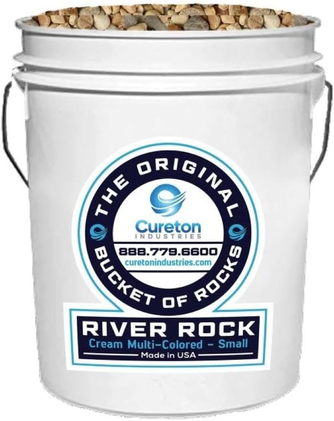 40 lbs Bucket of Multicolor Small Cream River Rock for Landscaping