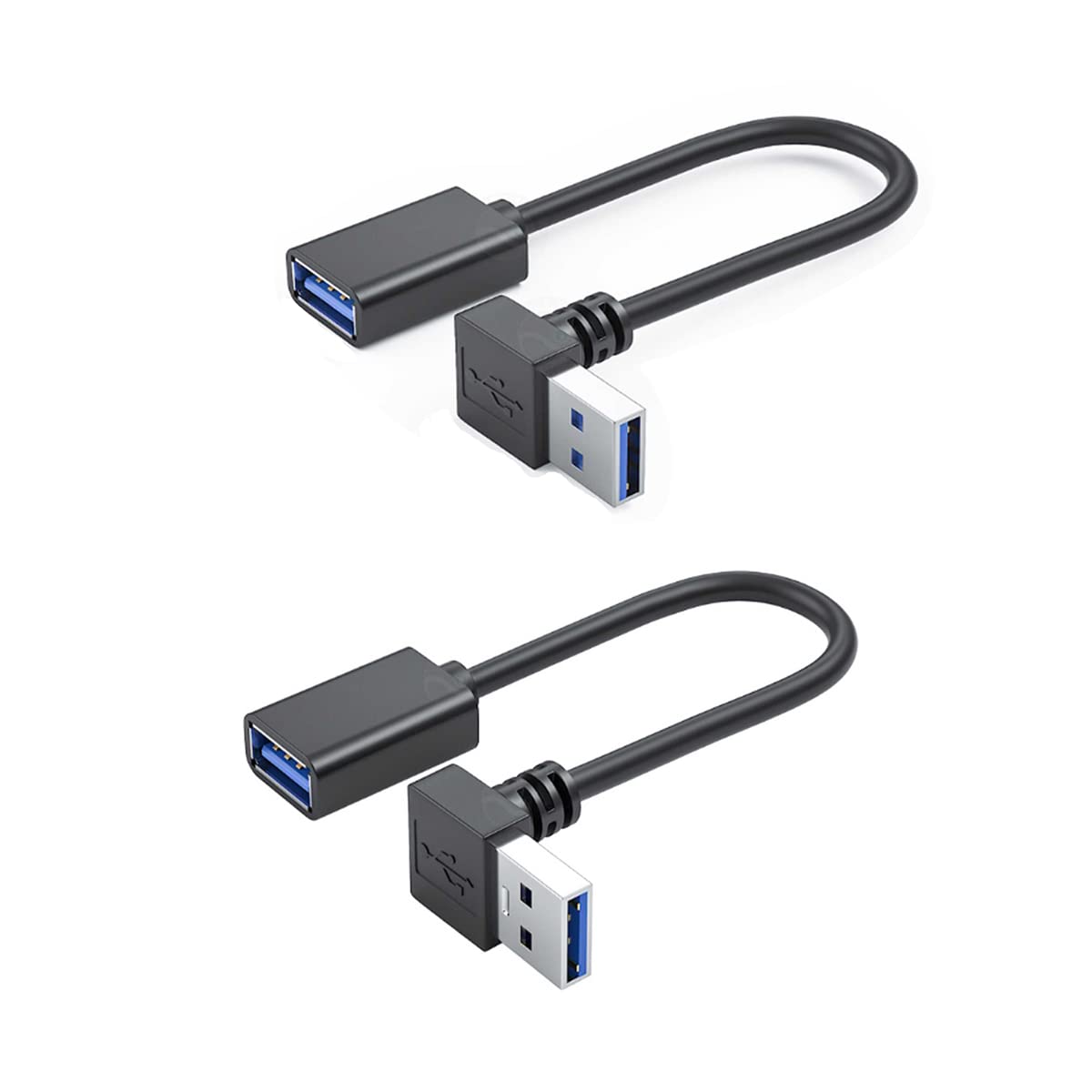 Short USB 3.0 Extension Cord 90 Angled Male to Female - 2 Pack