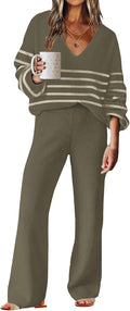 Womens 2 Piece Sweater Lounge Set V Neck Knit Pajama Set