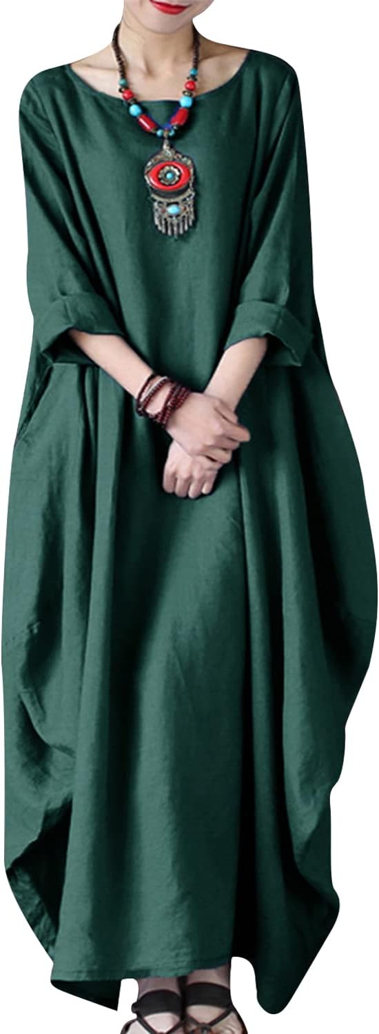 Celmia Autumn Solid Loose Long Maxi Dress for Every Occasion