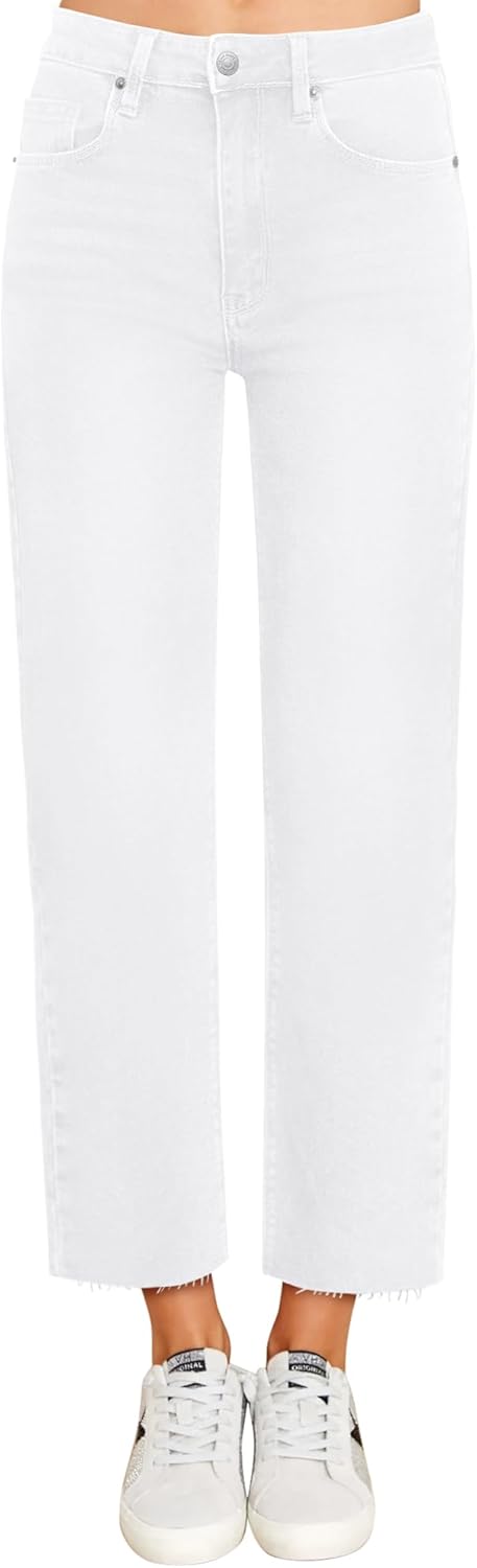 Cropped Straight Leg Jeans for Women - High Waisted Denim Style