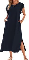 Women Summer Casual Ruffle Sleeve Loose Sundress - Comfortable Maxi