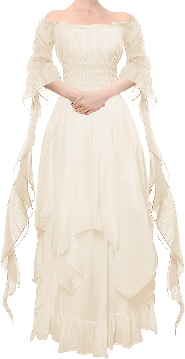 YEAXLUD Women's Victorian Dress Puff Sleeve Off Shoulder Ruffle