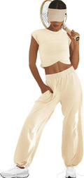 Womens Loungewear Set Cropped Tee and Wide Leg Pants - Comfy Fit
