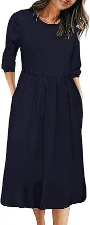 MEROKEETY Women's Striped High Waist Midi Dress with Pockets