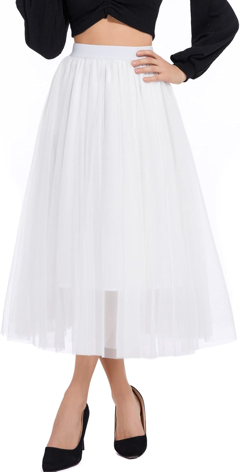 Elegant Tulle Skirt for Women - High Waist Pleated Design