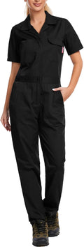 WORK IDEA Women's Short Sleeve Coverall Lightweight Cotton Jumpsuit