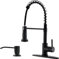 Black Kitchen Faucet with Soap Dispenser - Pull Down Spray, Matte
