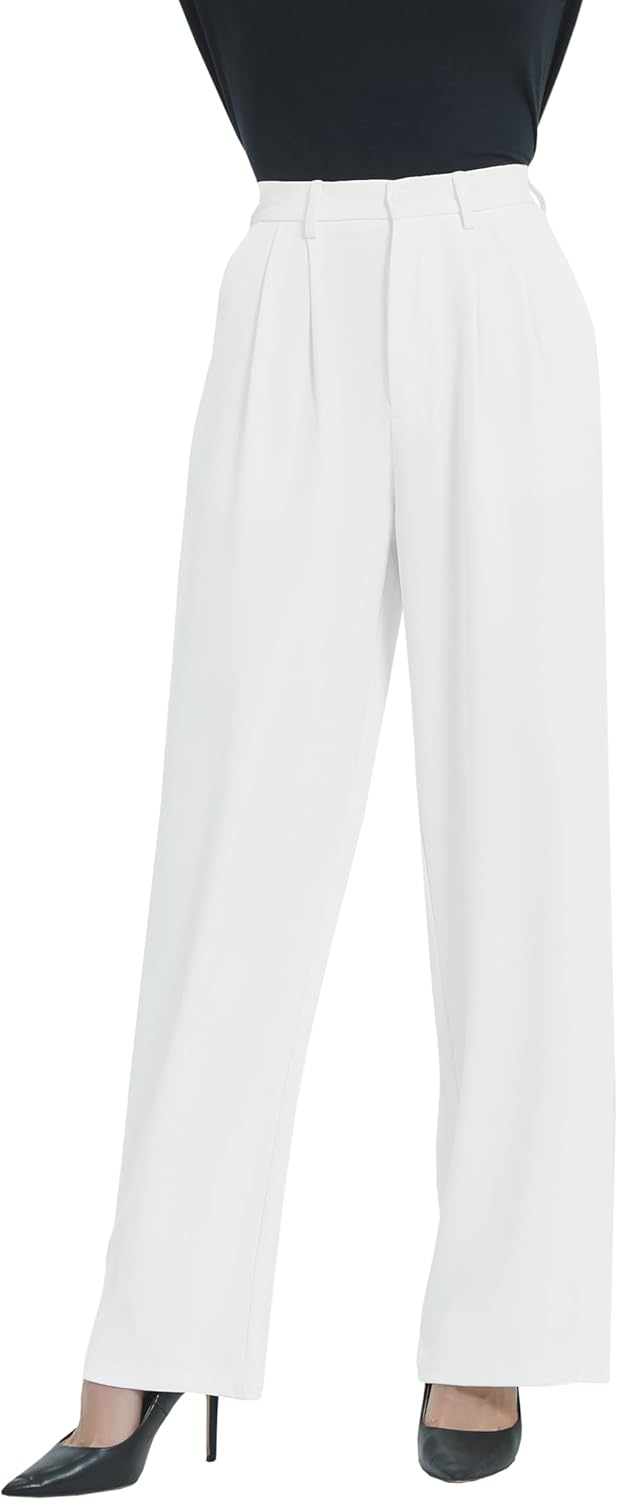 Tronjori Women High Waist Casual Straight Leg Dress Pants