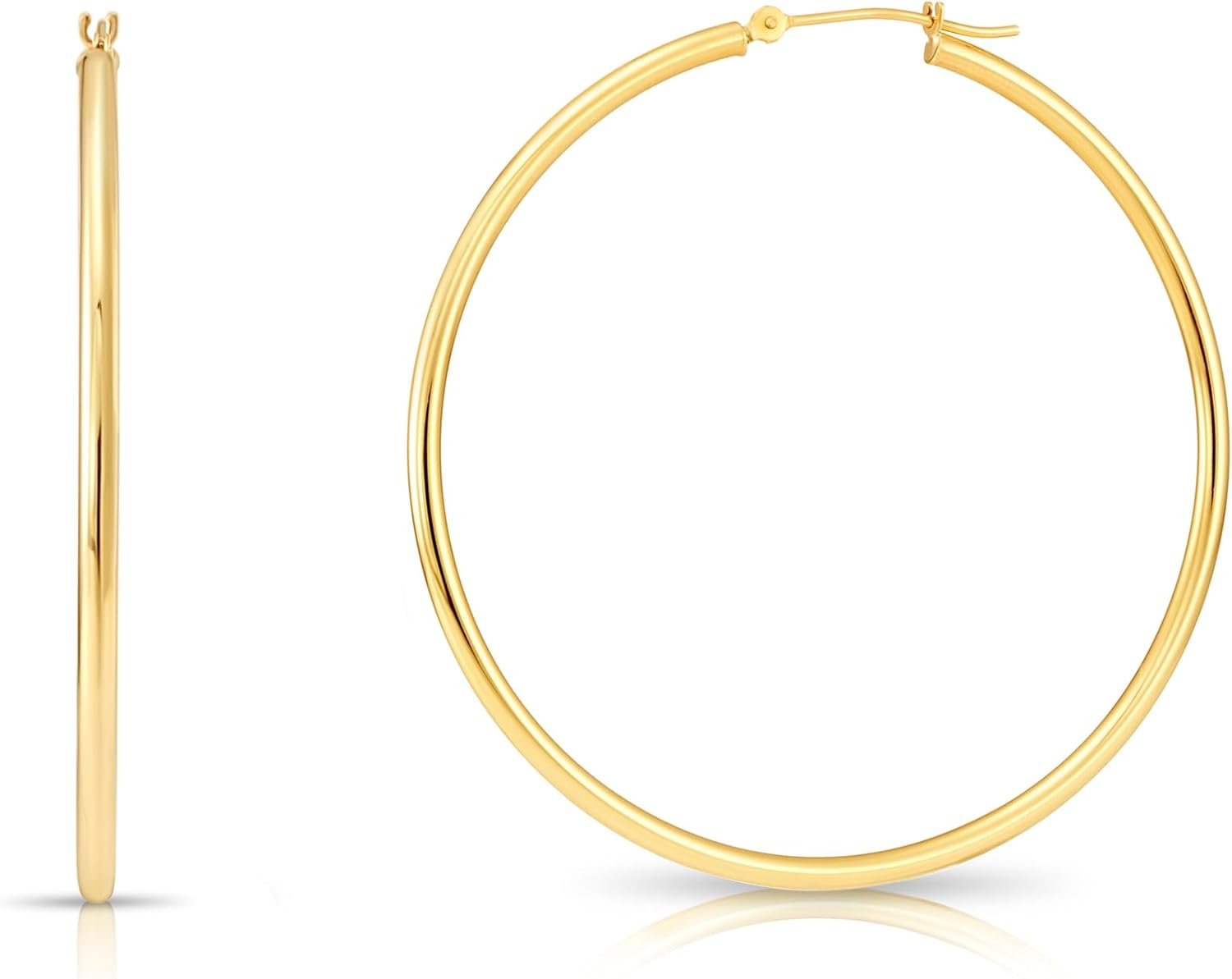 14k Yellow Gold Classic Shiny Polished Round Hoop Earrings