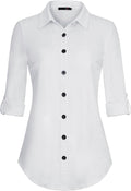 Womens Soft Knitted Roll Up Long Sleeve Button Down Shirt DJT