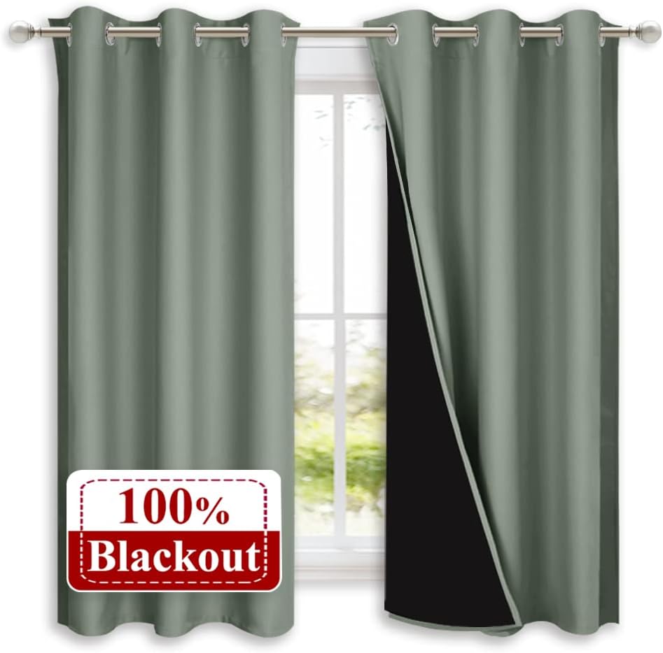 NICETOWN Greyish Green 100% Blackout Lined Curtains for Home