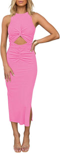 Women's Sexy Sleeveless Cut Out Slim Bodycon Midi Dress - Flattering