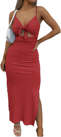 LYANER Women's Tie Knot Cut Out Side Split Hem Sleeveless Knit Bodycon