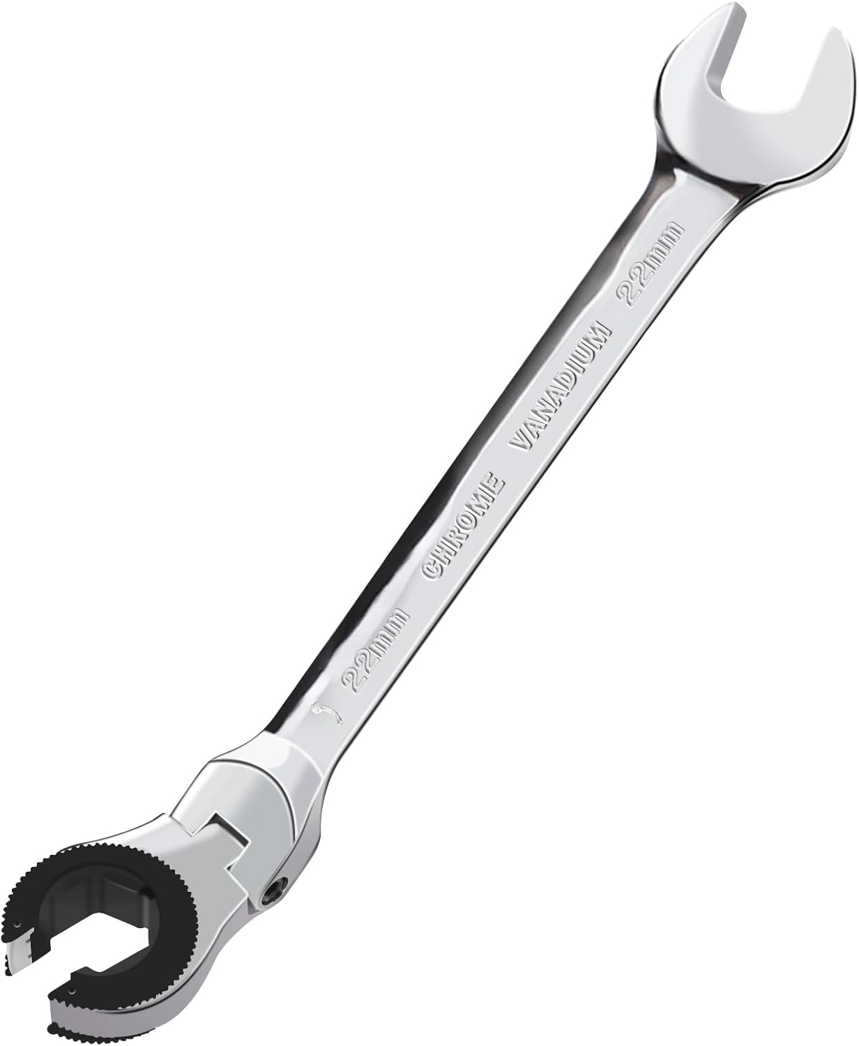22mm Open Flex-Head Ratcheting Wrench for Tight Spaces