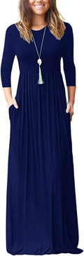 WNEEDU Women's 3/4 Sleeve Casual Loose Long Maxi Dress - Comfortable