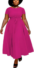 Plus Size Dress for Women A Line Maxi with Belt - Comfortable Summer
