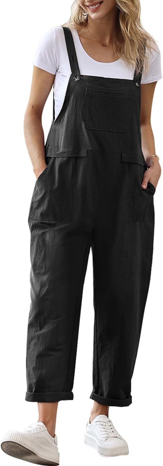 YESNO Women Long Casual Loose Bib Pants for Summer Style