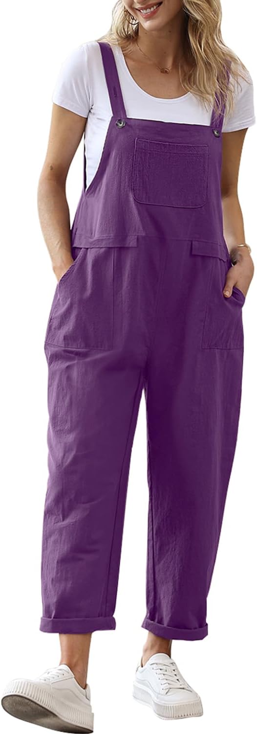 YESNO Women Long Casual Loose Bib Pants for Summer Style