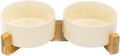 Ceramic Dog and Cat Bowl Set with Wooden Stand - Raised, Stable