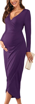 2025 Womens Maternity Wrap Dress V Neck Ruffle Sleeves (Style 4WGG)